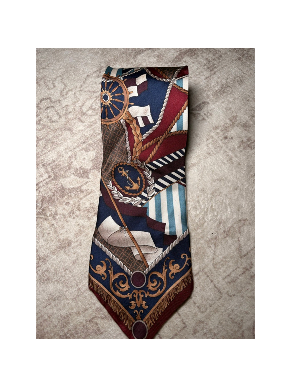 J.L. Beckett Nautical Anchor Ship Wheel Striped Necktie